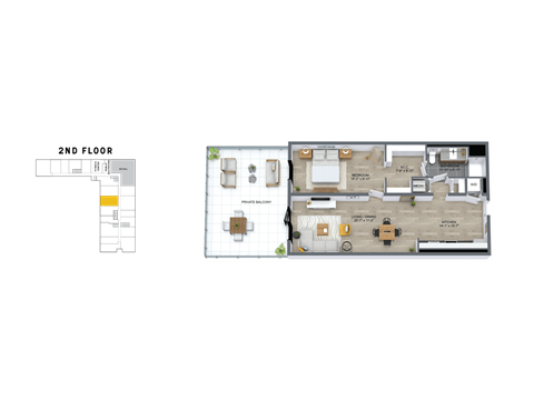 Floor plan for 1 bed, 1 bath, 925 sqft